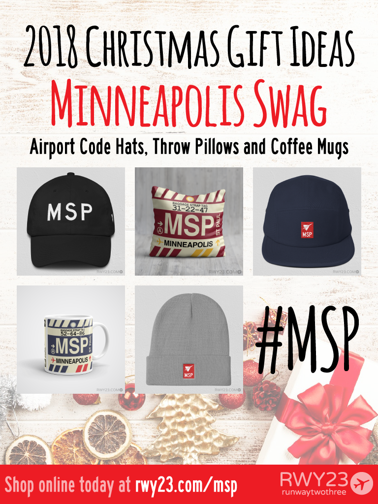 2018 Christmas Gift Ideas – MSP Minneapolis-St. Paul Airport Code Swag – RWY23